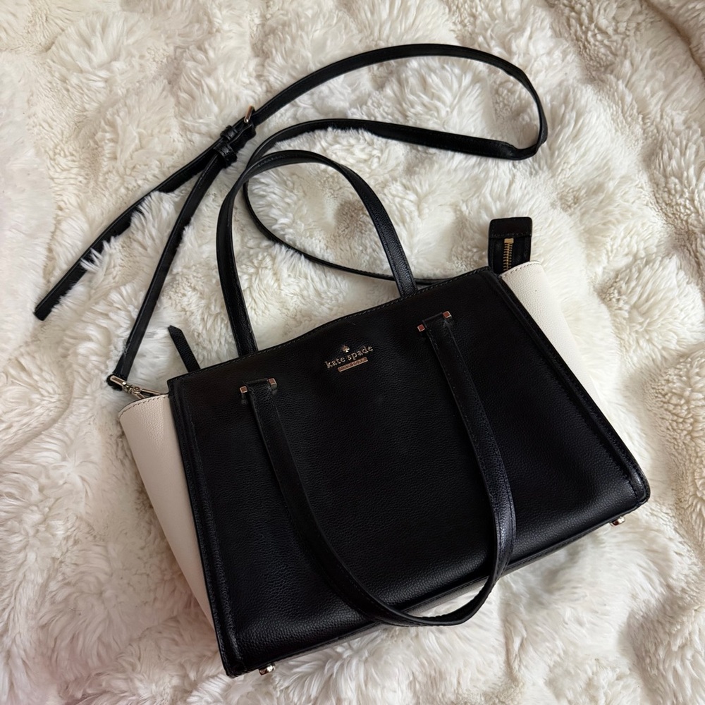 Kate Spade New York Black White Satchel Tote Crossbody Bag
